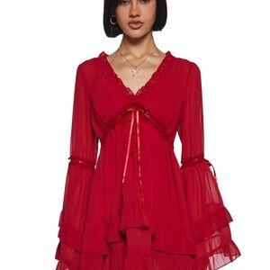 Dolls Kill Sugar Thrillz Red Ruffle Mini Dress Size XS